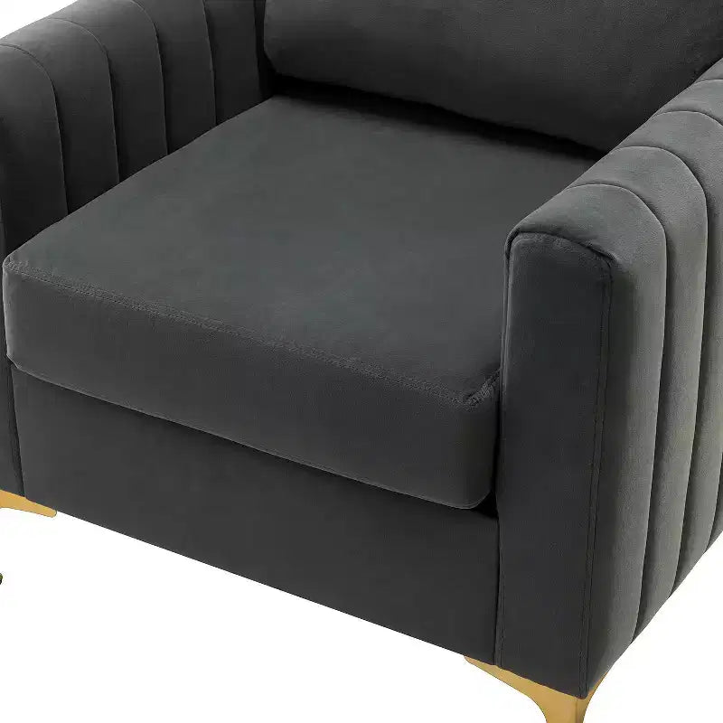 Fauteuil de club contemporain rembourré en bois capitonné avec pieds en métal pour chambre à coucher