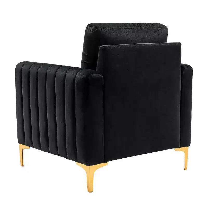 Fauteuil de club contemporain rembourré en bois capitonné avec pieds en métal pour chambre à coucher