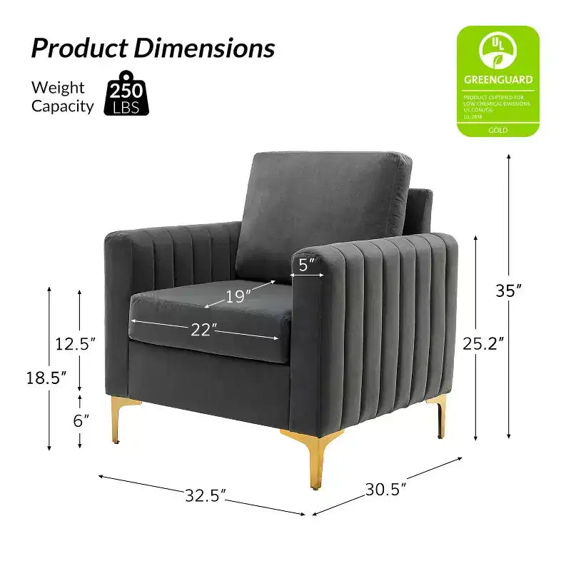 Fauteuil de club contemporain rembourré en bois capitonné avec pieds en métal pour chambre à coucher