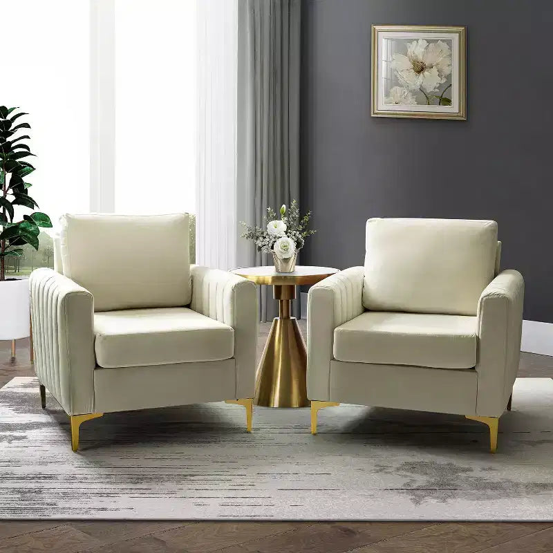 Fauteuil de club contemporain rembourré en bois capitonné avec pieds en métal pour chambre à coucher
