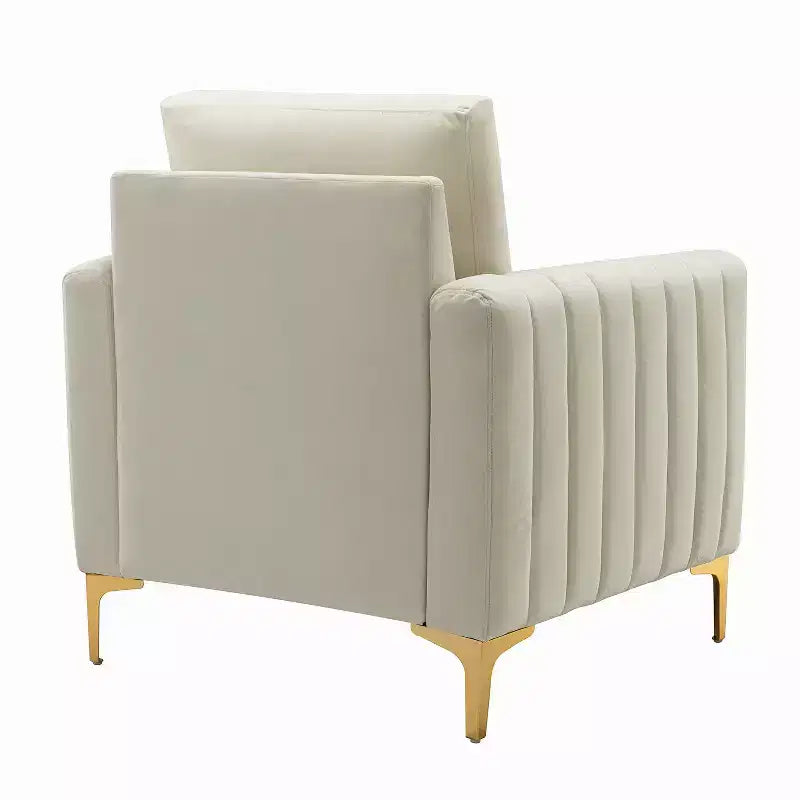 Fauteuil de club contemporain rembourré en bois capitonné avec pieds en métal pour chambre à coucher