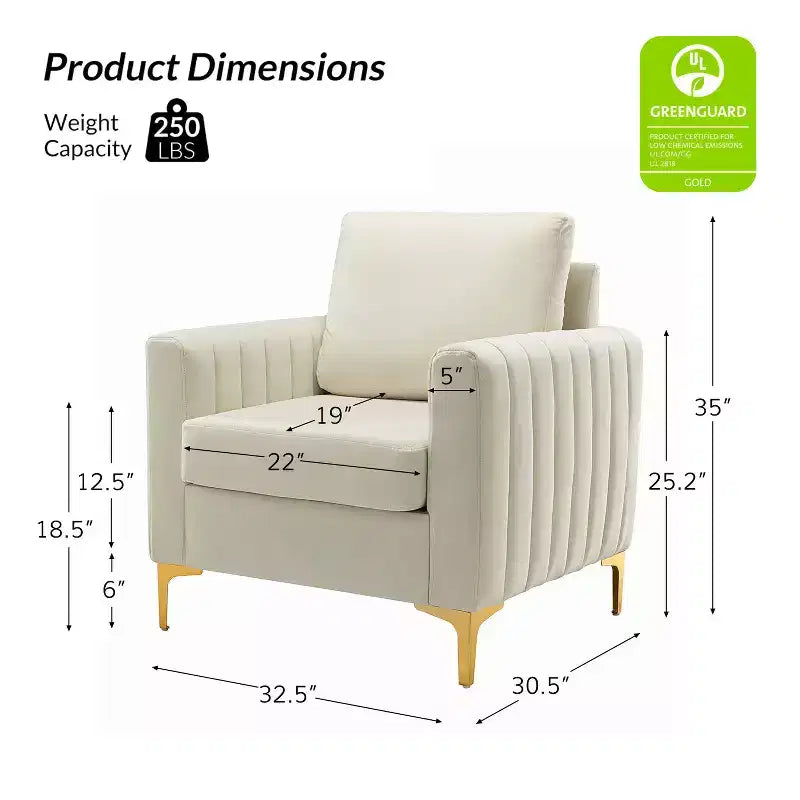Fauteuil de club contemporain rembourré en bois capitonné avec pieds en métal pour chambre à coucher