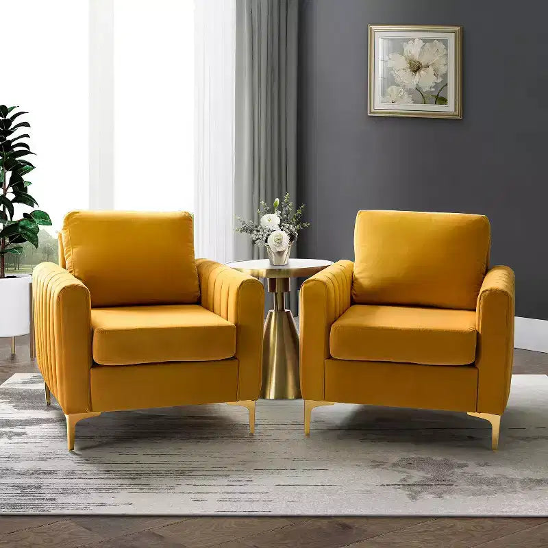 Fauteuil de club contemporain rembourré en bois capitonné avec pieds en métal pour chambre à coucher