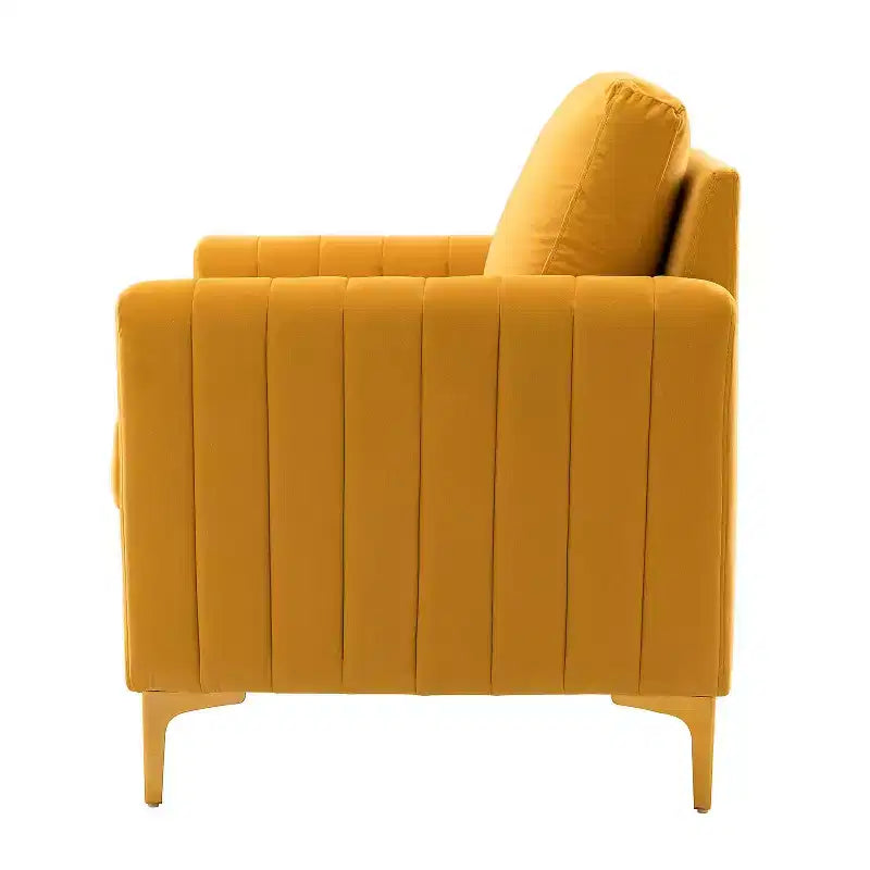 Fauteuil de club contemporain rembourré en bois capitonné avec pieds en métal pour chambre à coucher