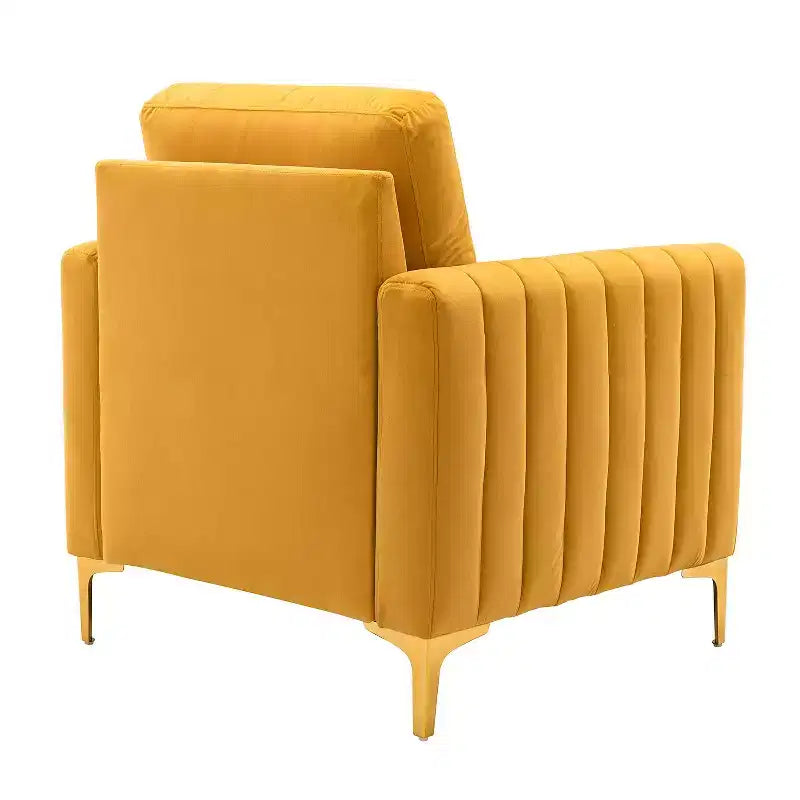 Fauteuil de club contemporain rembourré en bois capitonné avec pieds en métal pour chambre à coucher