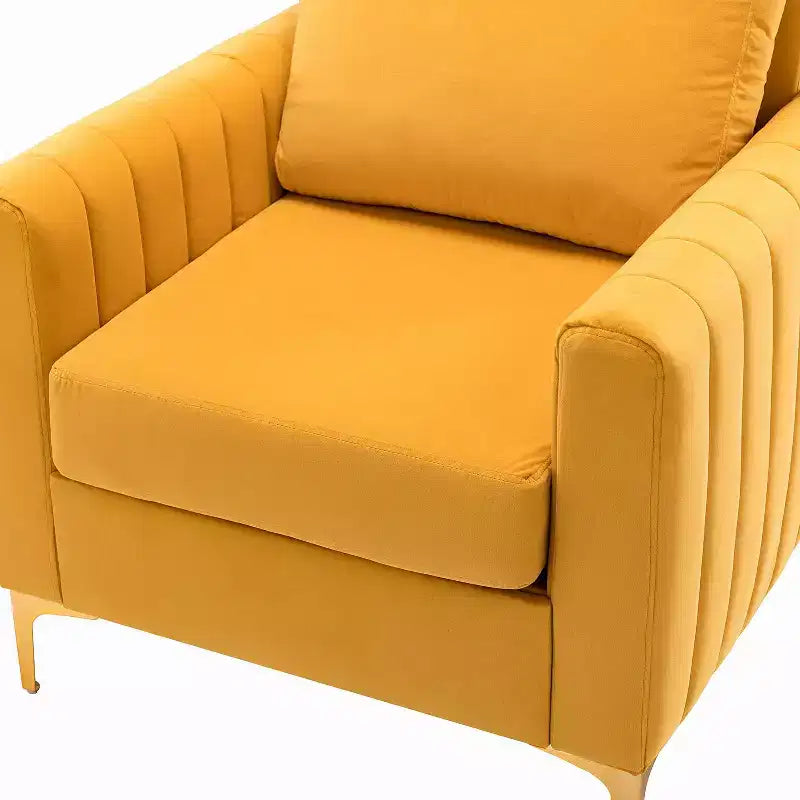 Fauteuil de club contemporain rembourré en bois capitonné avec pieds en métal pour chambre à coucher