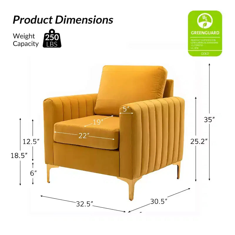 Fauteuil de club contemporain rembourré en bois capitonné avec pieds en métal pour chambre à coucher
