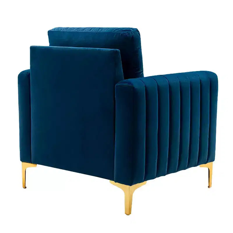 Fauteuil de club contemporain rembourré en bois capitonné avec pieds en métal pour chambre à coucher