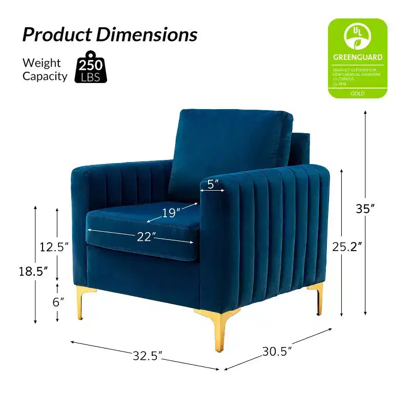 Fauteuil de club contemporain rembourré en bois capitonné avec pieds en métal pour chambre à coucher