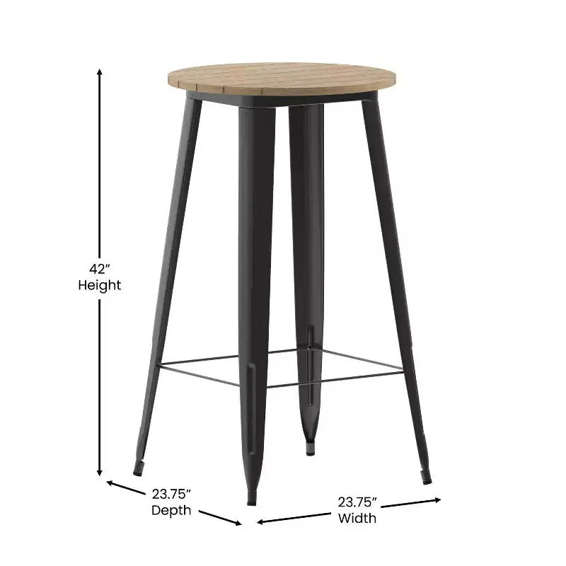Table de bar intérieur/extérieur ronde de 23,75 po avec plateau en résine de polyéthylène résistant aux intempéries et base en acier