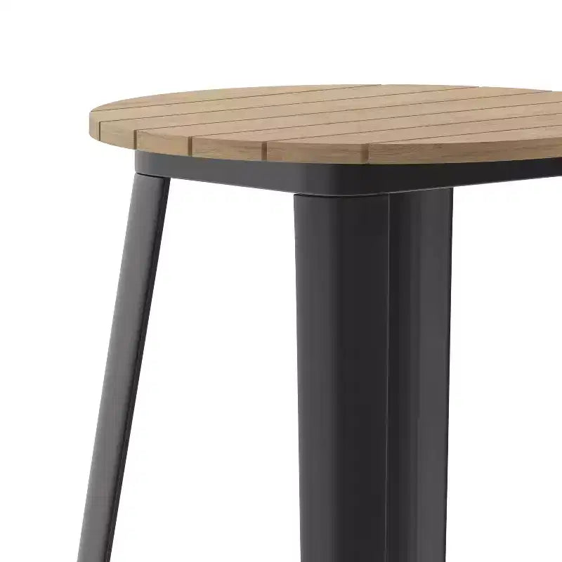 Table de bar intérieur/extérieur ronde de 23,75 po avec plateau en résine de polyéthylène résistant aux intempéries et base en acier