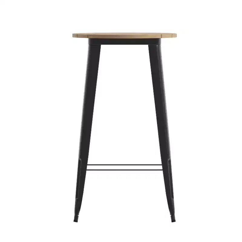 Table de bar intérieur/extérieur ronde de 23,75 po avec plateau en résine de polyéthylène résistant aux intempéries et base en acier