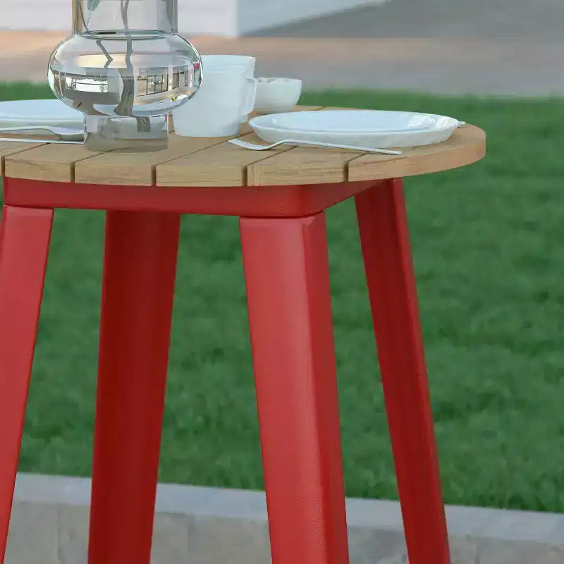 Table de bar intérieur/extérieur ronde de 23,75 po avec plateau en résine de polyéthylène résistant aux intempéries et base en acier
