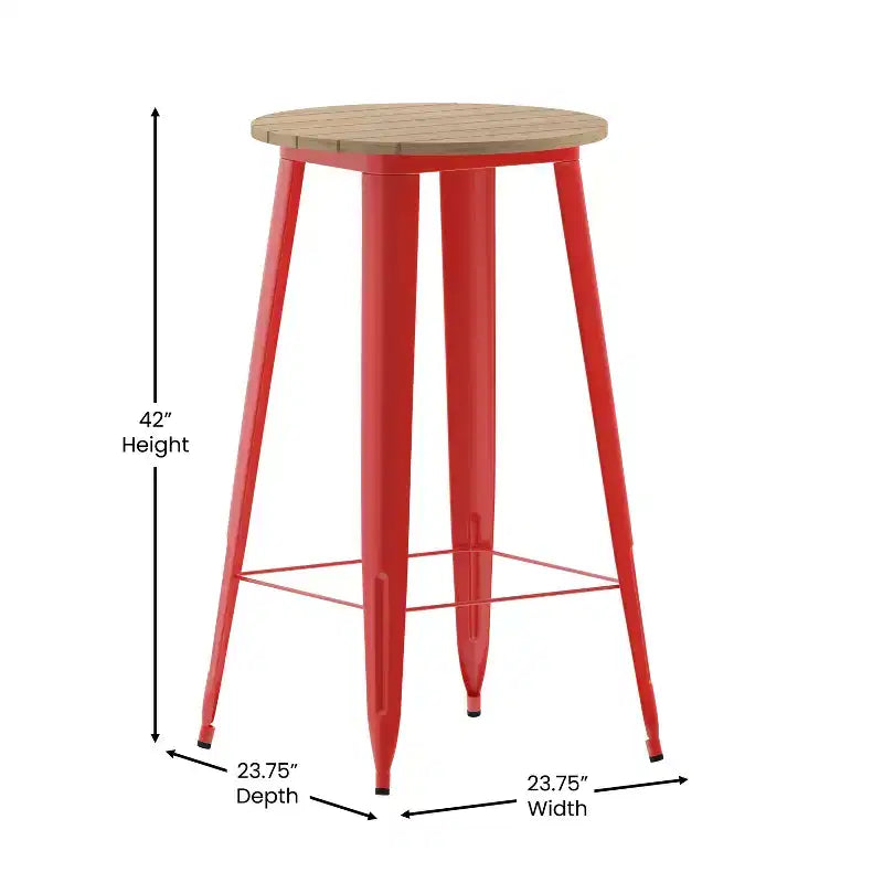 Table de bar intérieur/extérieur ronde de 23,75 po avec plateau en résine de polyéthylène résistant aux intempéries et base en acier