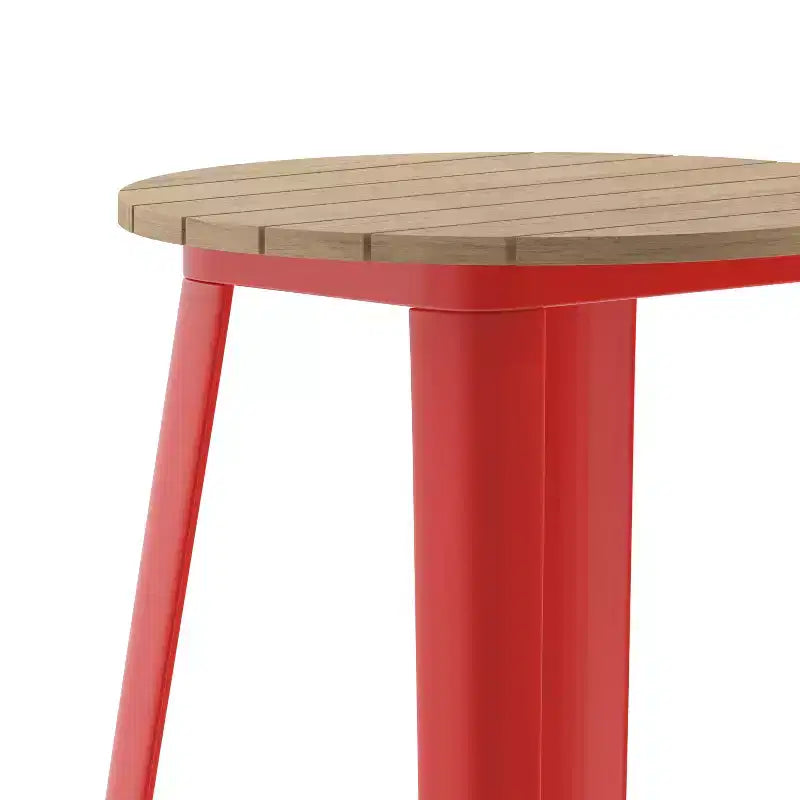 Table de bar intérieur/extérieur ronde de 23,75 po avec plateau en résine de polyéthylène résistant aux intempéries et base en acier