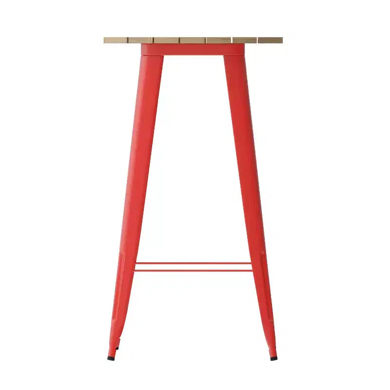 Table de bar intérieur/extérieur ronde de 23,75 po avec plateau en résine de polyéthylène résistant aux intempéries et base en acier