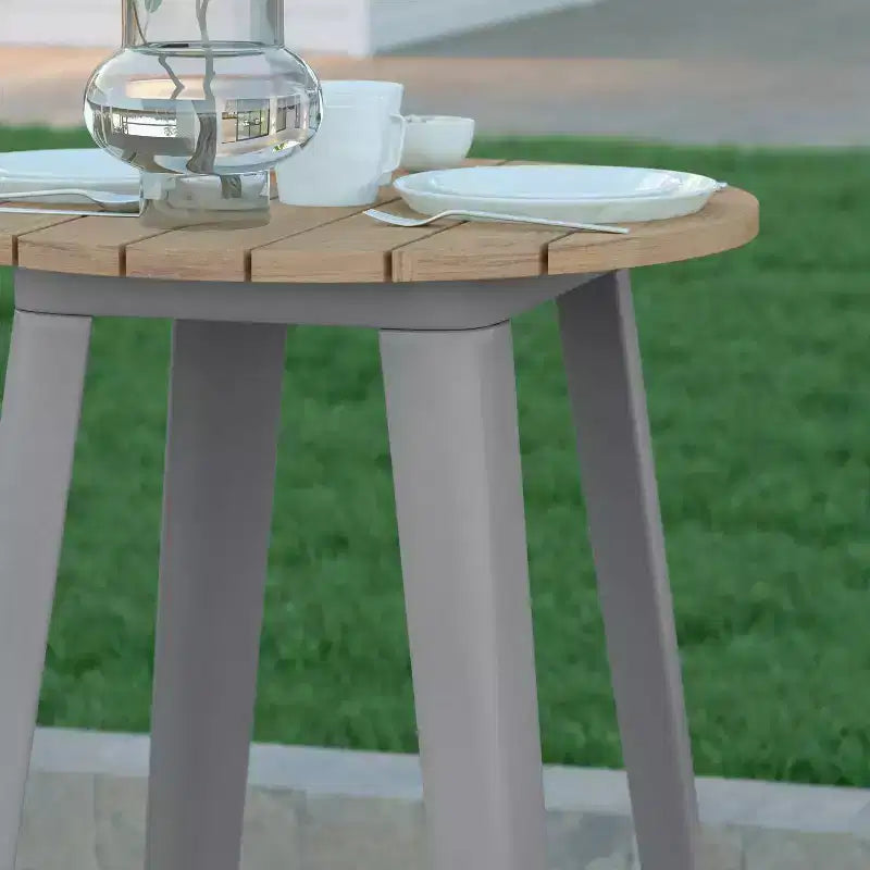 Table de bar intérieur/extérieur ronde de 23,75 po avec plateau en résine de polyéthylène résistant aux intempéries et base en acier