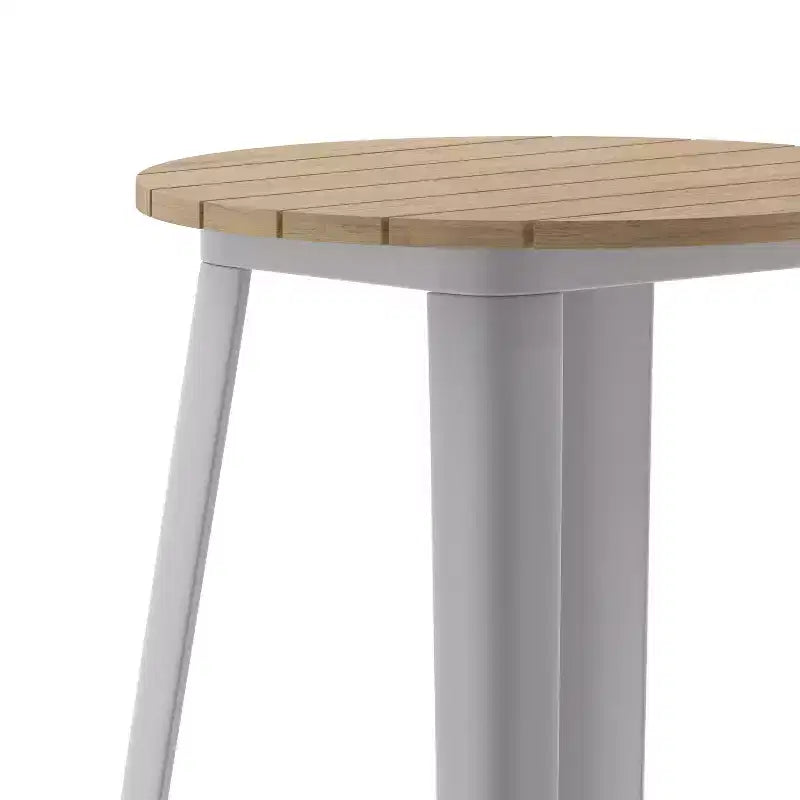 Table de bar intérieur/extérieur ronde de 23,75 po avec plateau en résine de polyéthylène résistant aux intempéries et base en acier