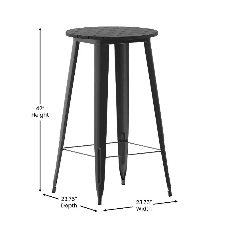 Table de bar intérieur/extérieur ronde de 23,75 po avec plateau en résine de polyéthylène résistant aux intempéries et base en acier