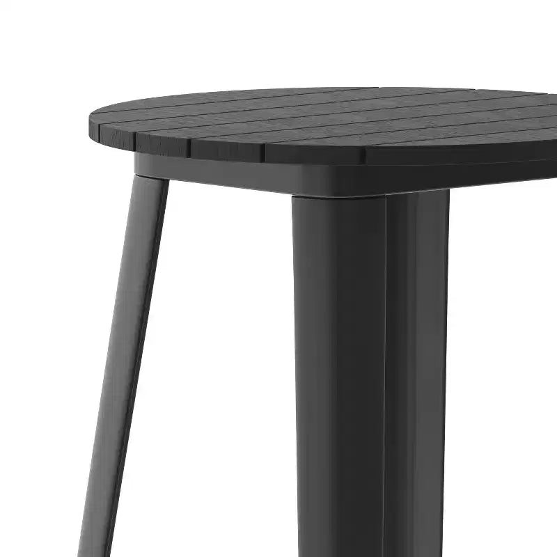Table de bar intérieur/extérieur ronde de 23,75 po avec plateau en résine de polyéthylène résistant aux intempéries et base en acier