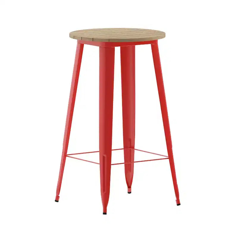 Table de bar intérieur/extérieur ronde de 23,75 po avec plateau en résine de polyéthylène résistant aux intempéries et base en acier