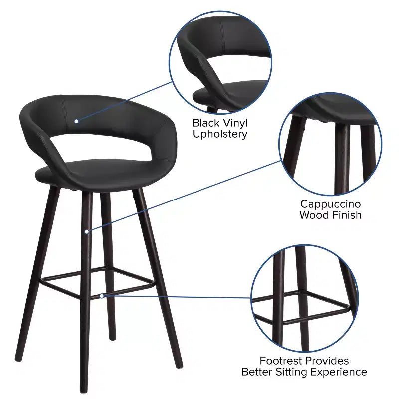 Tabouret de bar contemporain en vinyle de 29 po avec structure en bois cappuccino
