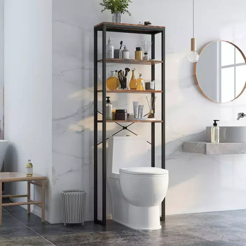 Étagère de rangement 4 niveaux au-dessus des toilettes Meuble de salle de bain autoportant Marron rustique