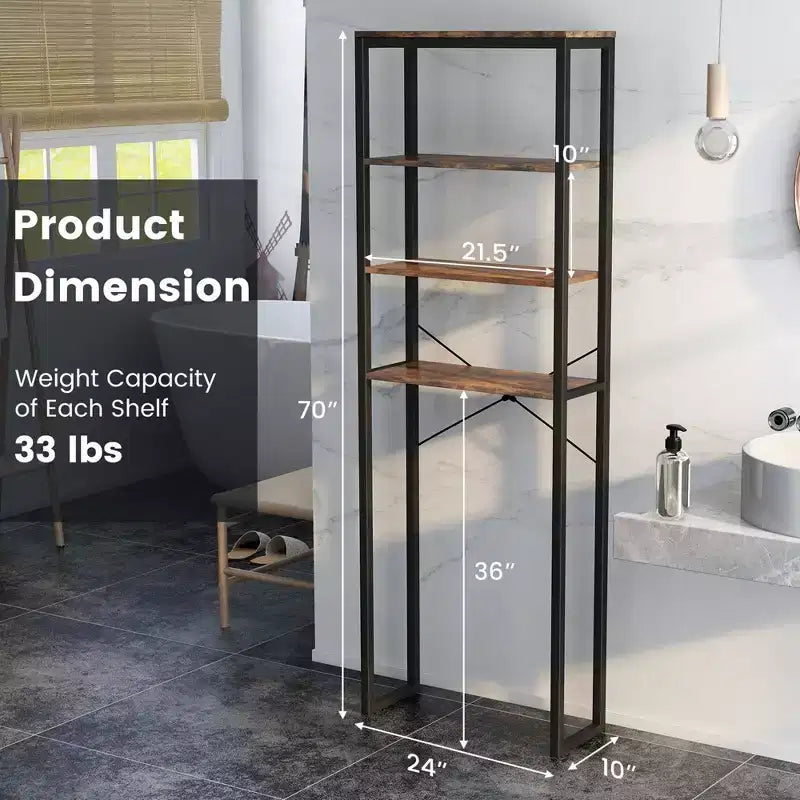 Étagère de rangement 4 niveaux au-dessus des toilettes Meuble de salle de bain autoportant Marron rustique