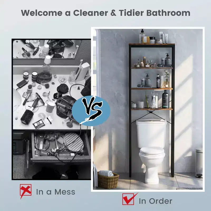 Étagère de rangement 4 niveaux au-dessus des toilettes Meuble de salle de bain autoportant Marron rustique