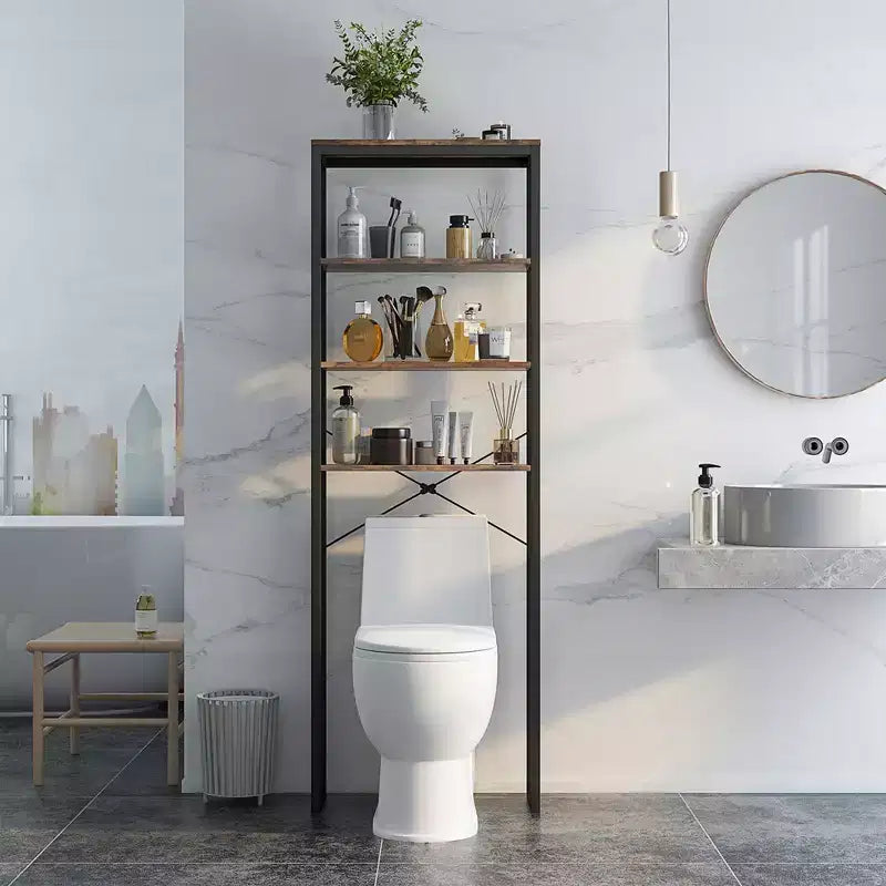 Étagère de rangement 4 niveaux au-dessus des toilettes Meuble de salle de bain autoportant Marron rustique