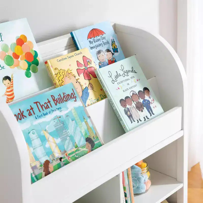 Livre et Bac de Rangement : Étagère à Livres pour Enfants avec Présentoir et Bacs en Tissu