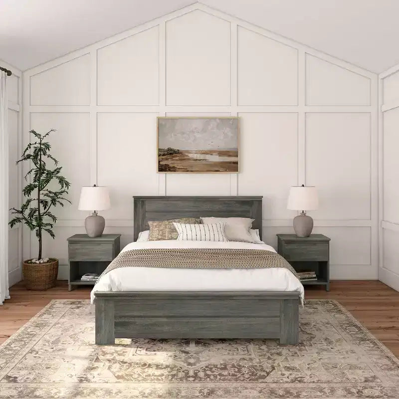 Lit de style ferme avec tête de lit à panneaux Lit plate-forme en bois massif