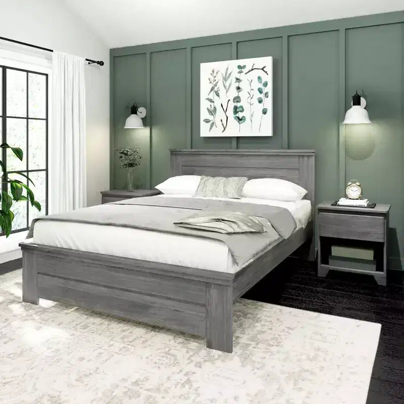 Lit de style ferme avec tête de lit à panneaux Lit plate-forme en bois massif