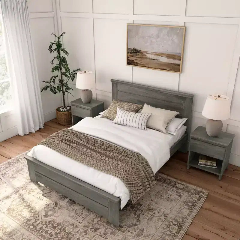 Lit de style ferme avec tête de lit à panneaux Lit plate-forme en bois massif
