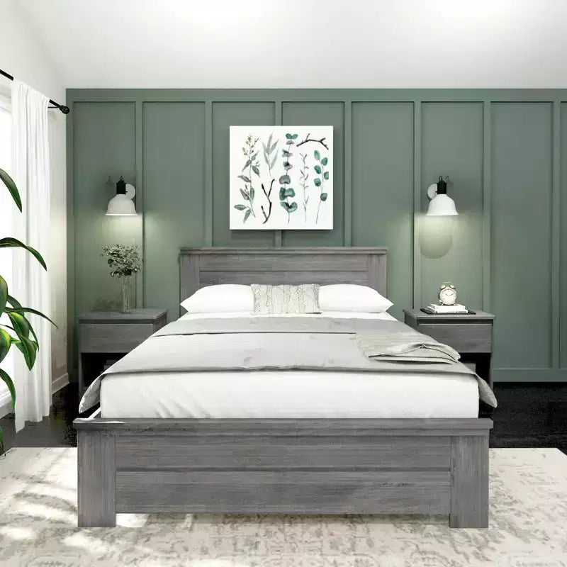 Lit de style ferme avec tête de lit à panneaux Lit plate-forme en bois massif