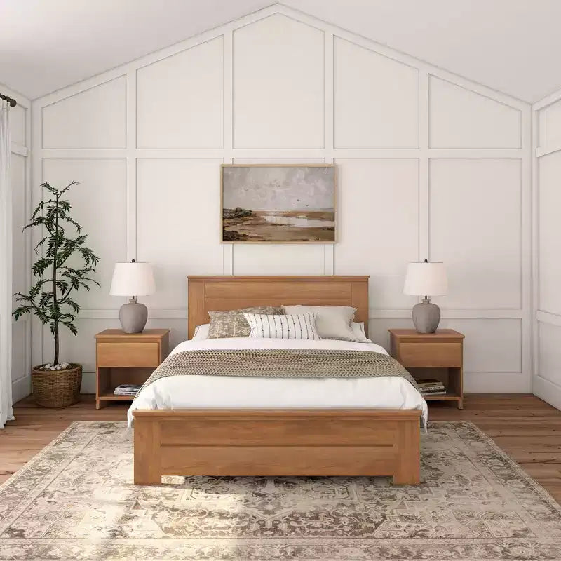 Lit de style ferme avec tête de lit à panneaux Lit plate-forme en bois massif