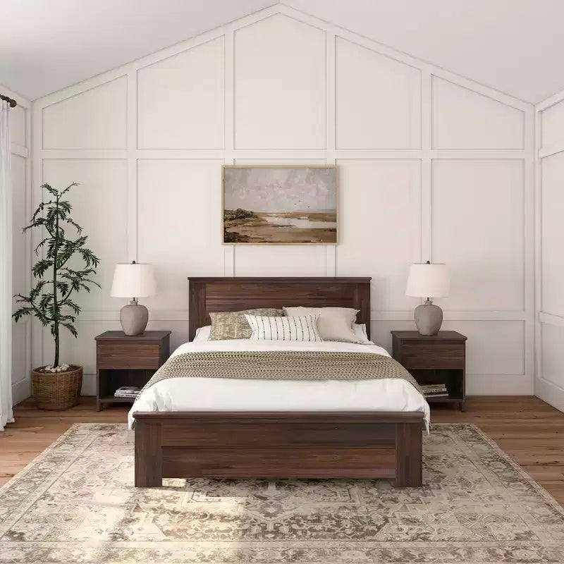 Lit de style ferme avec tête de lit à panneaux Lit plate-forme en bois massif