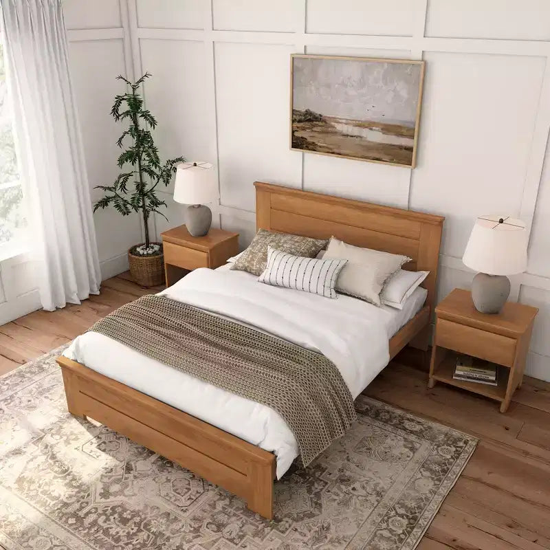 Lit de style ferme avec tête de lit à panneaux Lit plate-forme en bois massif