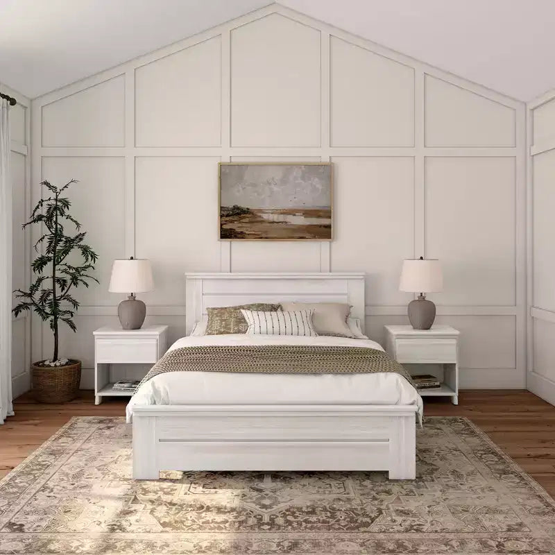 Lit de style ferme avec tête de lit à panneaux Lit plate-forme en bois massif