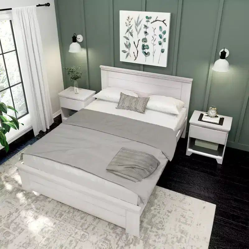 Lit de style ferme avec tête de lit à panneaux Lit plate-forme en bois massif