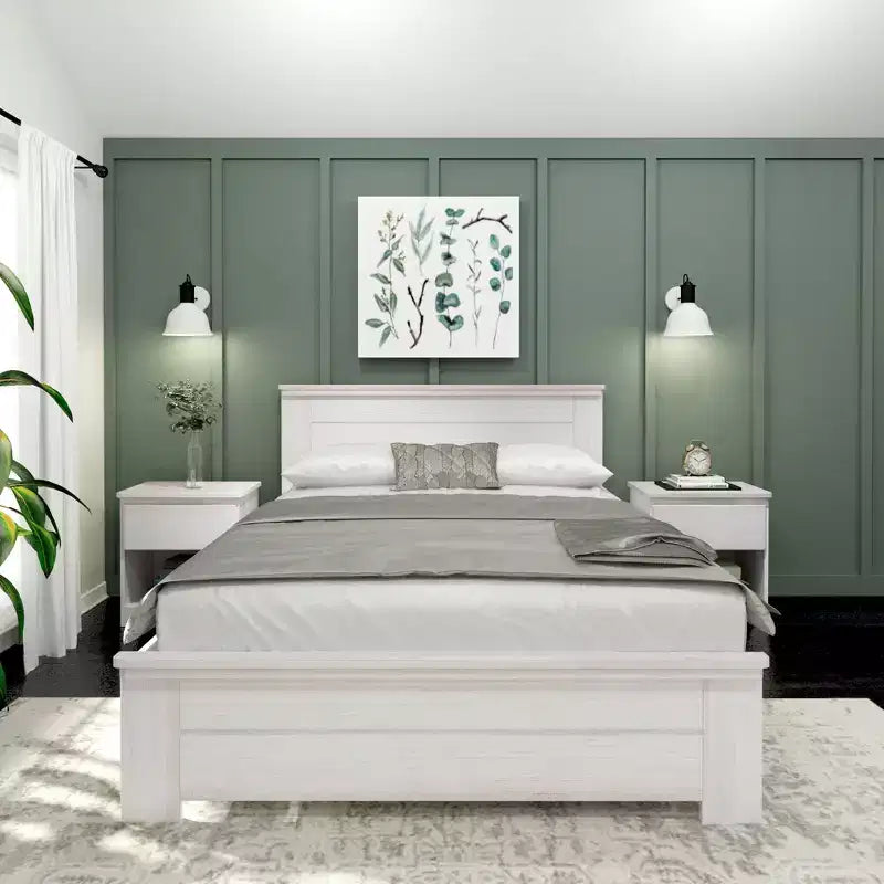 Lit de style ferme avec tête de lit à panneaux Lit plate-forme en bois massif
