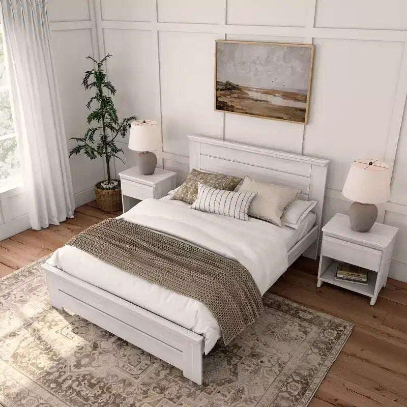 Lit de style ferme avec tête de lit à panneaux Lit plate-forme en bois massif