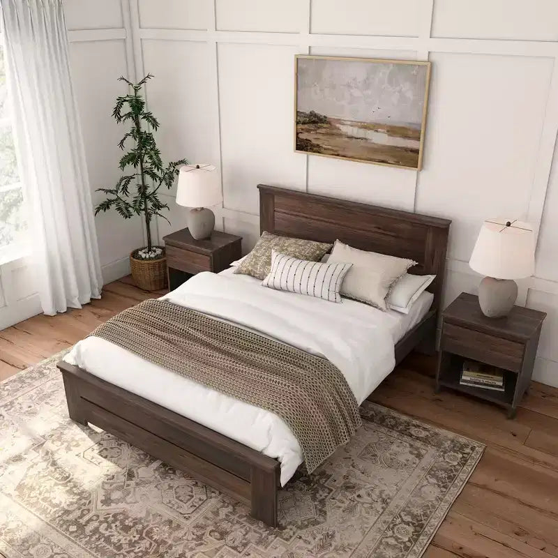 Lit de style ferme avec tête de lit à panneaux Lit plate-forme en bois massif
