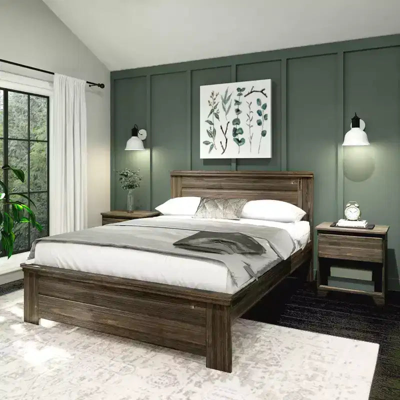 Lit de style ferme avec tête de lit à panneaux Lit plate-forme en bois massif