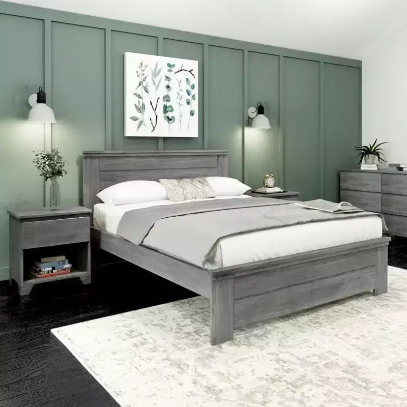 Lit de style ferme avec tête de lit à panneaux Lit plate-forme en bois massif
