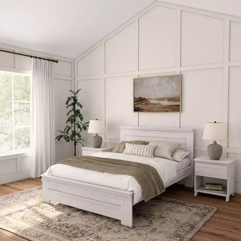 Plank+Beam Farmhouse Queen Bed with Panel Headboard Solid Wood Platform Bed