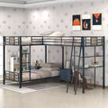 L-Shaped Twin over Twin Bunk Bed with Twin Size Loft Bed with Desk and Shelf Brown - ModernLuxe