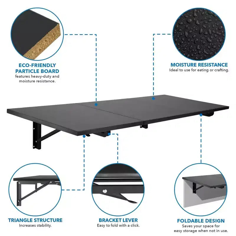 Table pliante murale rabattable robuste pour cuisine, bureau, buanderie, garage, sous-sol
