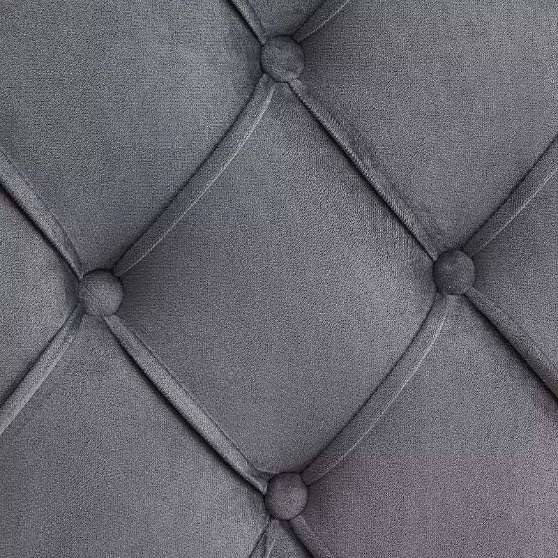 Grand lit plateforme capitonné en velours et à boutons - Gris