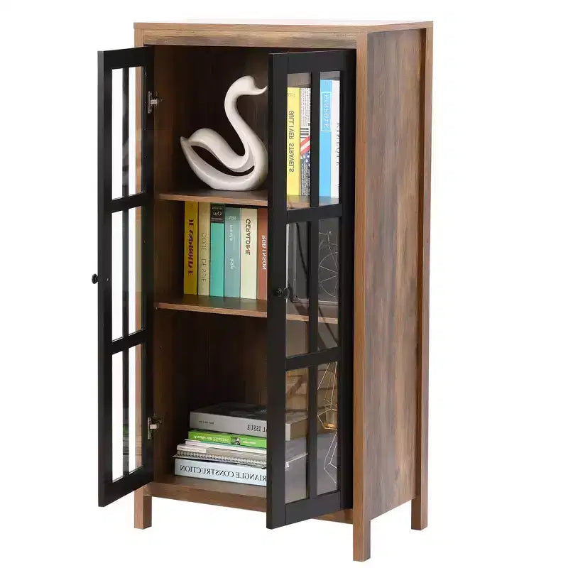 Meuble de Rangement de Ferme avec Portes Vitrées Grand Meuble de Rangement Vitrine Meuble de Rangement Marron Noir